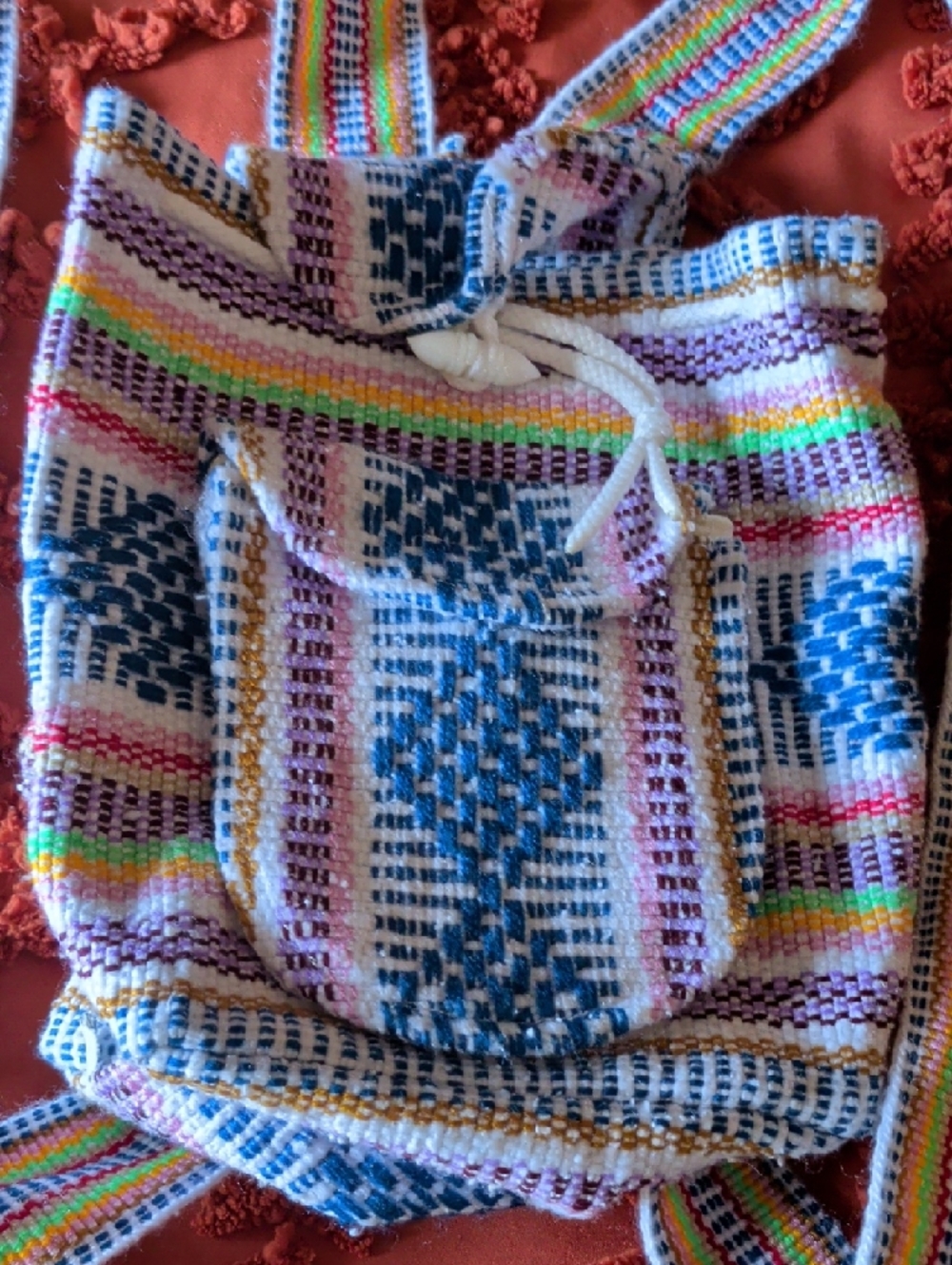 Mexican Multicolor Backpack with Blue Pattern - Picture 2 of 6